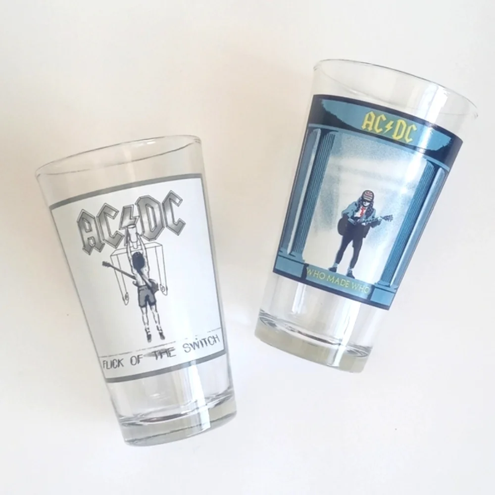 Vintage Collector's AC/DC Rock Music Band Pint Size Drinking Glasses Set of 2